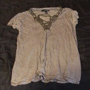 Green and white striped top